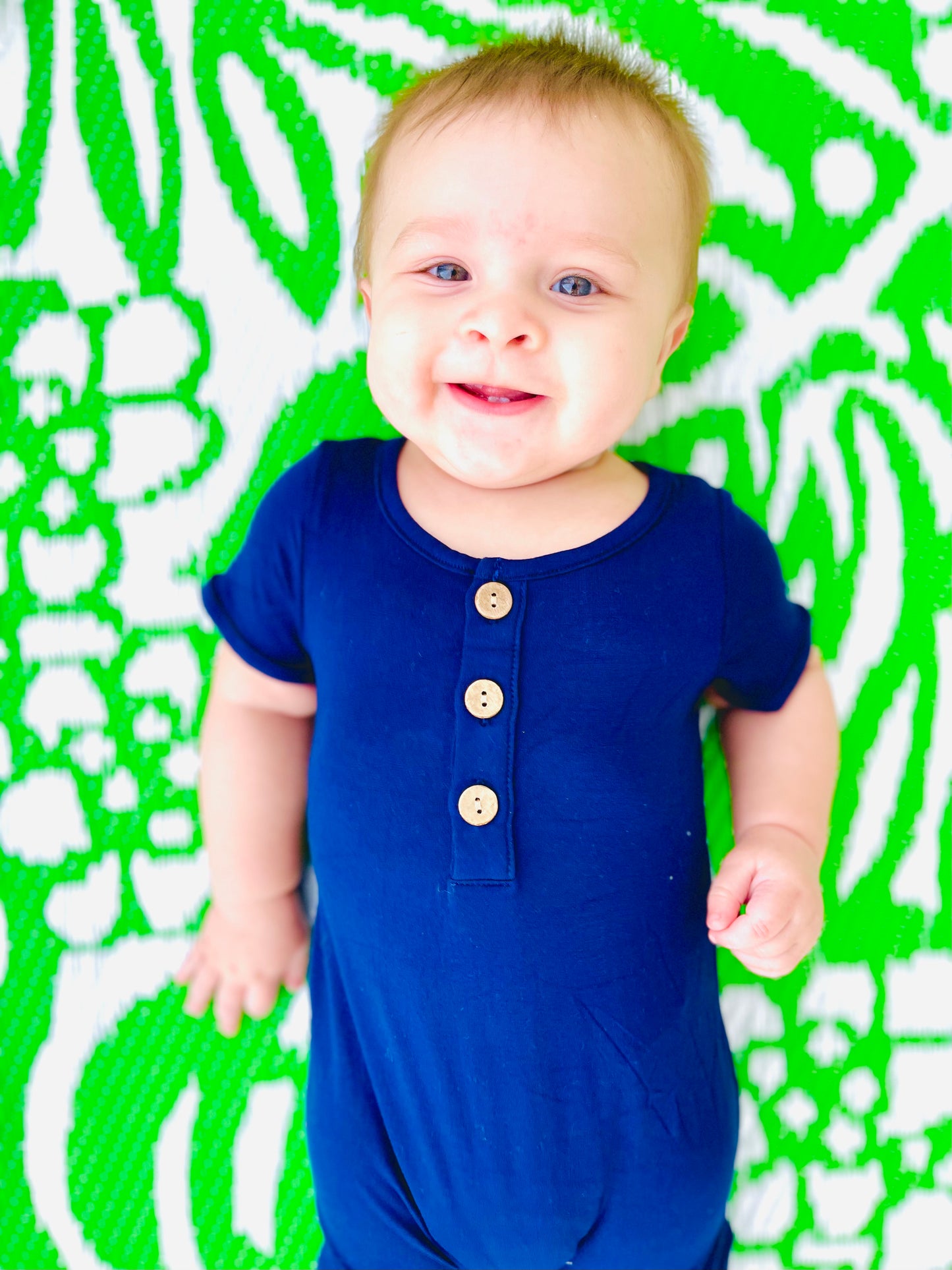 Oxford blue bamboo romper