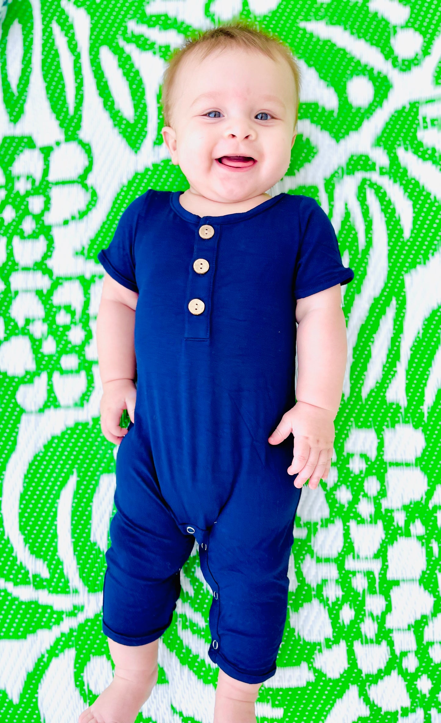 Oxford blue bamboo romper